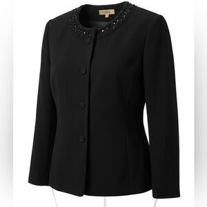 Kasper Women's Black Beaded Collar Blazer